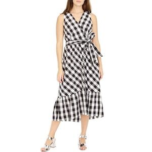 J.Crew Sleeveless Faux Wrap Gingham Check Black White Cottagecore Dress Size XS